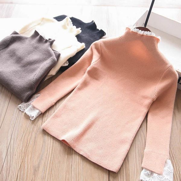 

pullover girls bottoming shirt solid color girls' knitwear elastic sweater children's wear wholesale, Blue