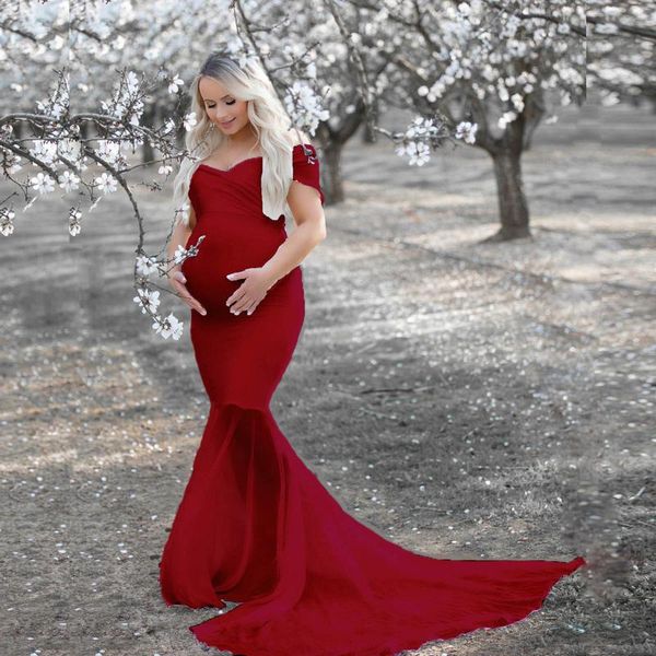 

40# dresses for women maternity chiffon stitching strapless fishtail dress pgraphy dress long maternity vestidos, White