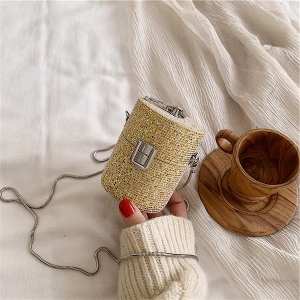 

cosmetic bags & cases 2021 fashion simple messenger bag sequin chain women's mouth red envelope cylinder women