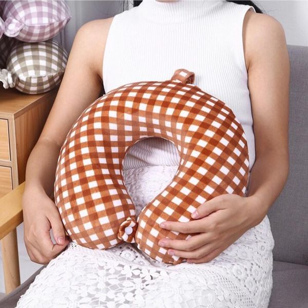 

pillow fashion solid plaid u shaped memory foam neck pillows soft slow rebound space travel cervical tourist headrest