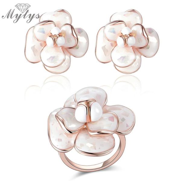 

earrings & necklace mytys flower ring and earring jewelry sets lace gp resin enamel gift for women with box r681 e36, Silver
