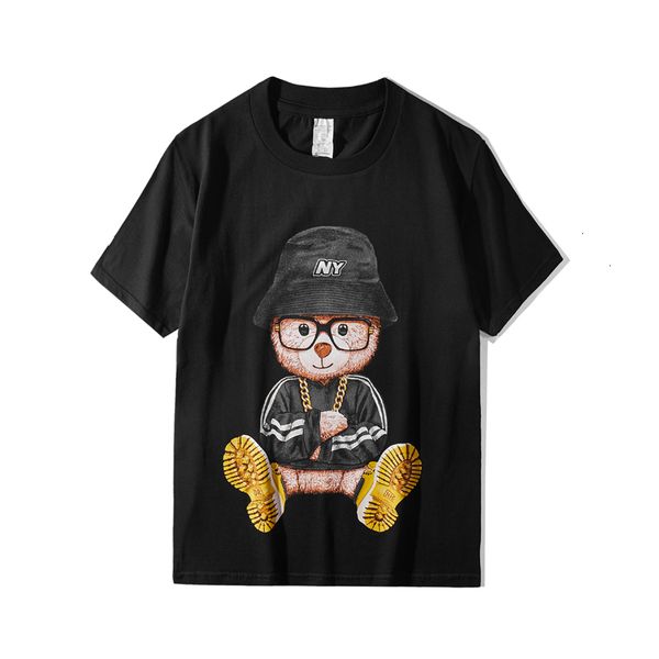 

2021 new casual bear printed letter academic 100% cotton short sleeve handsome men's t-shirt mj72, White;black