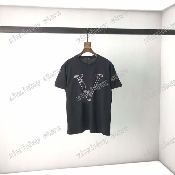 

21ss men printed t shirts polos designer basketball letter print paris clothes mens shirt tag loose style black white gray 08, White;black