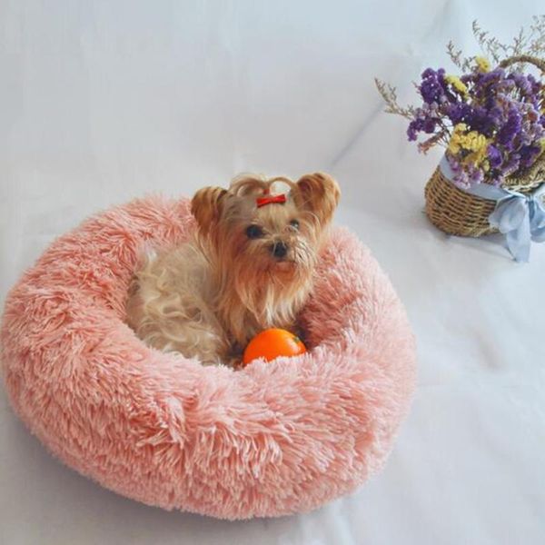 

kennels & pens round dog bed washable long plush kennel cat house super soft cotton mats sofa for chihuahua basket pet