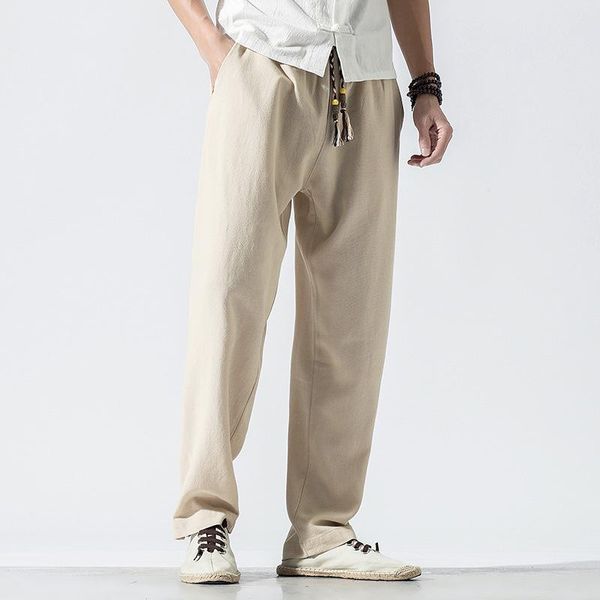 

men's jeans linen casual pants chinese style 2021 loose youth cotton, Blue