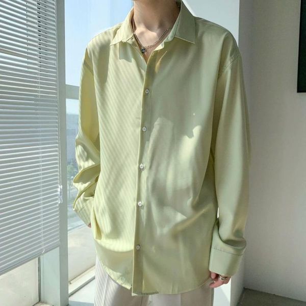 

men's casual shirts 4-color long sleeve shirt solid color all-match bottoming drape elastic trend coat loose oversize male clothes, White;black