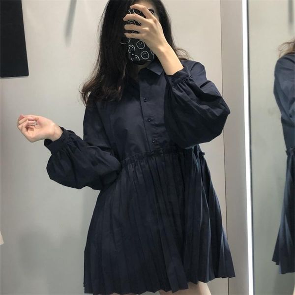 

women's blouses & shirts 2021 early autumn women european and american style lapel buttoned stitching small pleated poplin shirt, White