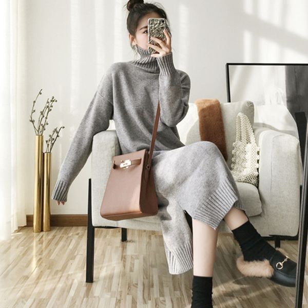 

2021 new fall winter women sleeve loose sweater korean elegant female vintage casual oversized long knit vestidos fr72, Black;gray