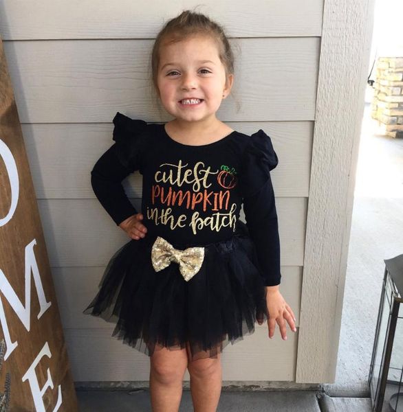 

clothing sets 0-18m my 1st halloween baby girl clothes set letter cartoon print romper tulle bow skirts outfits born, White