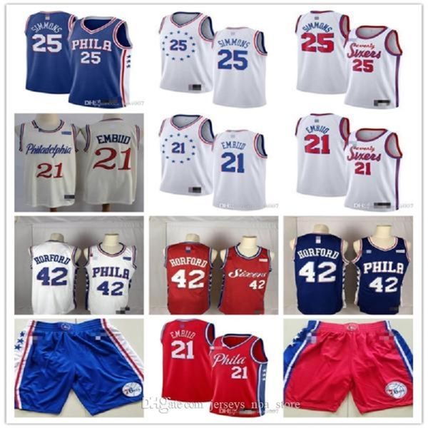

mens\rphiladelphia\r76ers\r21\rjoel\rembiid\r25 ben\rsimmons\r42 al\rhorford basketball jersey basketball shorts, Black
