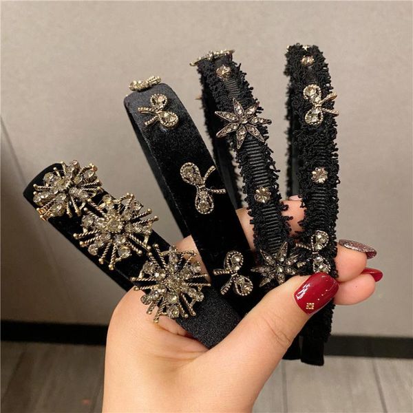 

hair accessories baroque velvet rhinestone bow headband for women luxury party hairband 2021 fashion band hoops