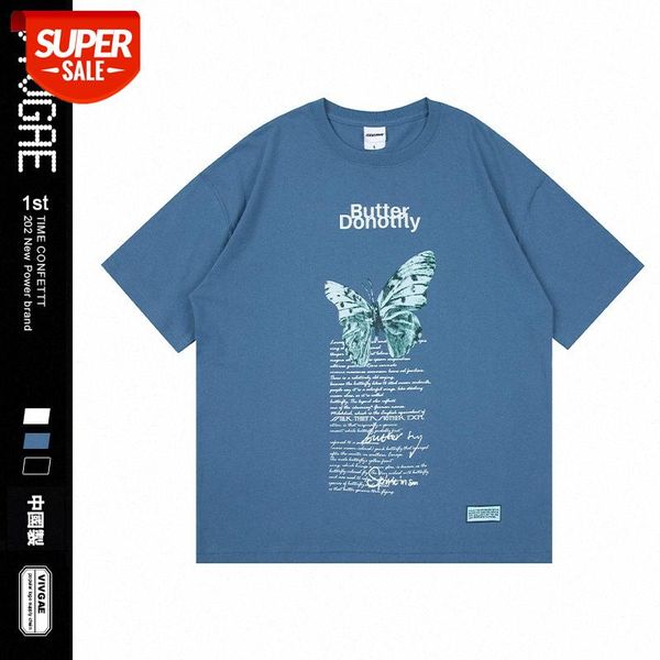 

vivgae street butterfly letter printing short-sleeved t-shirt male hip-hop loose couple casual compassionate shirt #qj9x, White;black