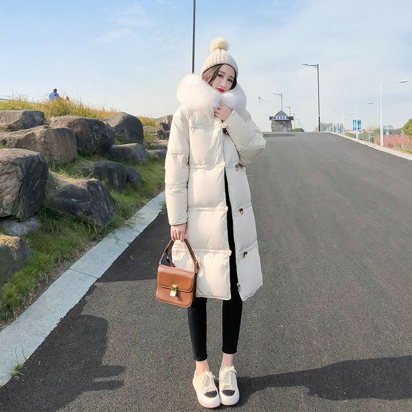 

Women Winter with Hot Hood Down Jacket Lady Royal Fox Fur Collar Female Cotton Coat Oversize Thickening Puffer C96 G3ek, Black
