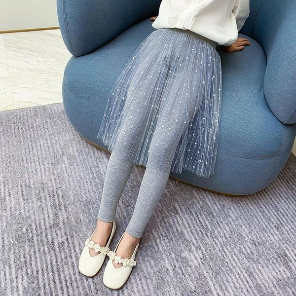 

lucalucky casual 2021 girls mesh patchwork skirts leggings clothing kids black gray skinny pants baby big girl clothes age 4-16y, Blue