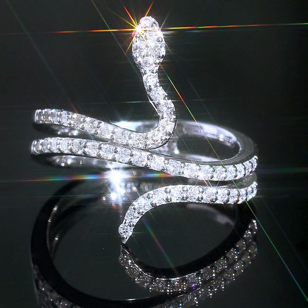 

ins trends animal snake ring with side stones silver color bling cz stone exquisite stackable snakes shape rings 2022 trendy
