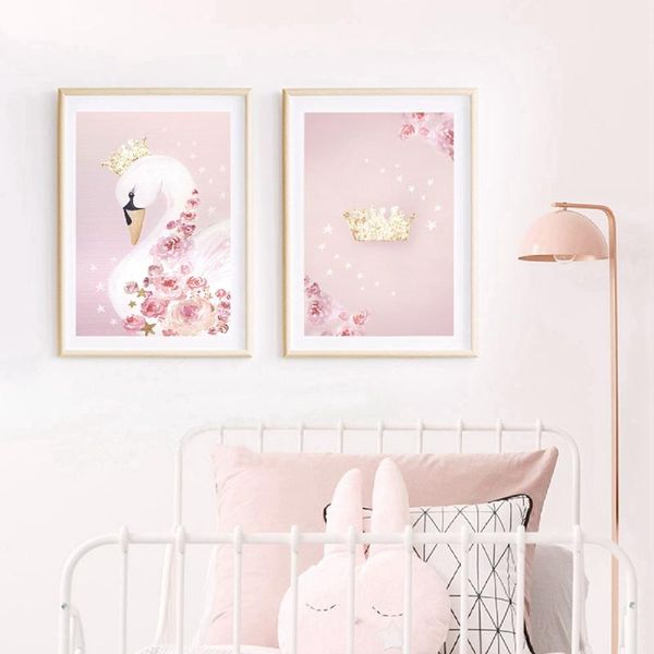 

paintings unframed scandinavian anime posters pink minimalist flower abstract art swan wall picture painting for room decor aesthetic