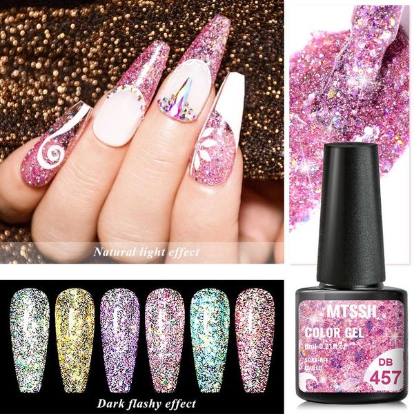 

nail gel mtssii 6ml reflective polish sparkly glitter sequins semi permanent galaxy color varnish soak off uv led, Red;pink