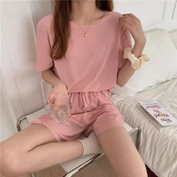 

women's tracksuits womens set short sleeve t-shirt + shorts silk breathable female clothing solid color two piece t shirt casual fashio, Gray