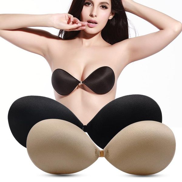 

2021 self-adhesive invisible silicone bralette lingerie women push up seamless bra strapless front buckle invisible bras, Red;black
