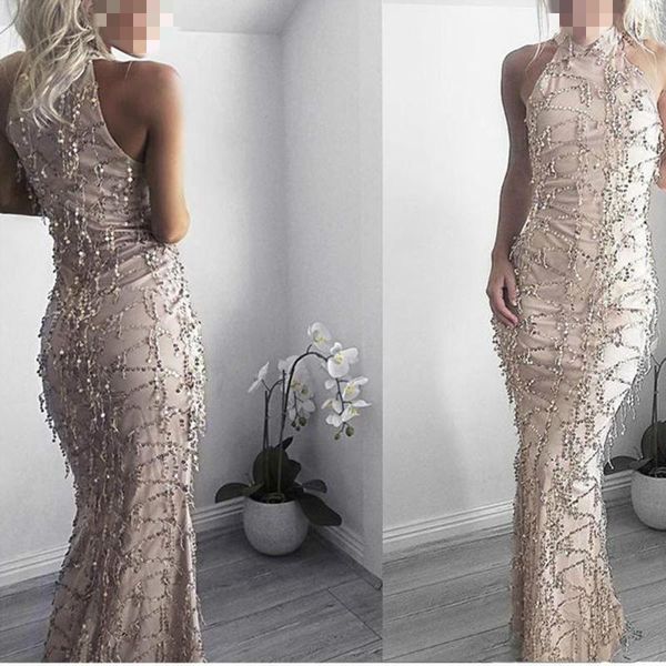 

casual dresses women's tassel sequin dress halter summer party champagne fringe bodycon floor length vestidos christmas clothing, Black;gray