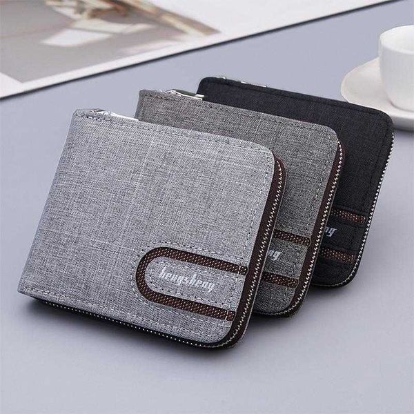 

wallets 2021 canvas zipper short business men's wallet with coin pocket clutch purse bag for male money denim card holder, Red;black