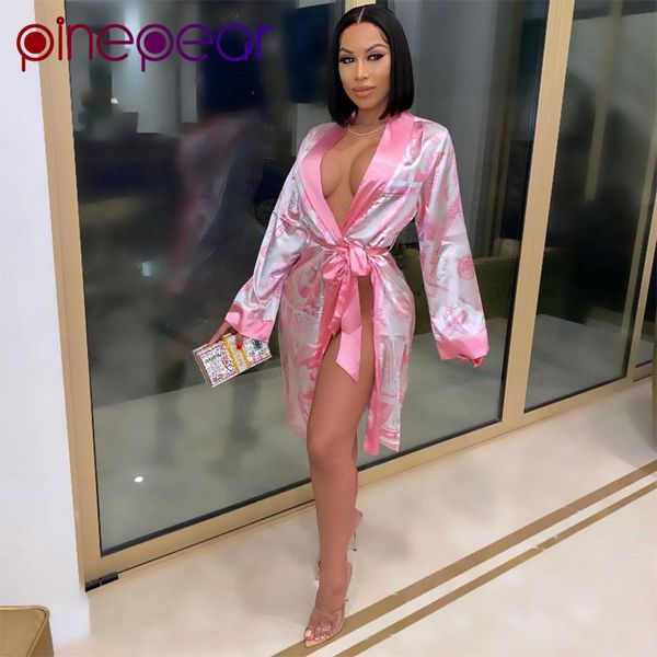 

pinepear fashion long sleeve pay my bills cover up robes elegant money print stain nightclub sleep wear women dress lounge wears, Black;gray