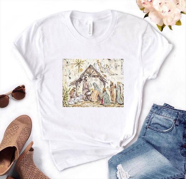 

nativity painting oil print cotton women casual funny yong girl tee pm 149, White