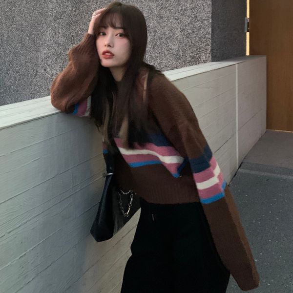 

women's color pullover, striped knitted film control, autumn and winter korean version, more languag, White;black