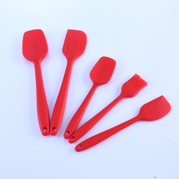 Raschietto in silicone 5 pezzi/set Raschietto per crema per torte Spatola Pennello Rosso Raschietti da forno Set Resistente al calore e morbido