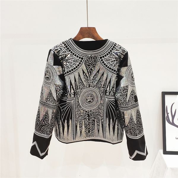 

2021 spring autumn sequins jacket women short long sleeve chic fashion coat bling embroidery outerwear streetwear e9cy, Black;brown
