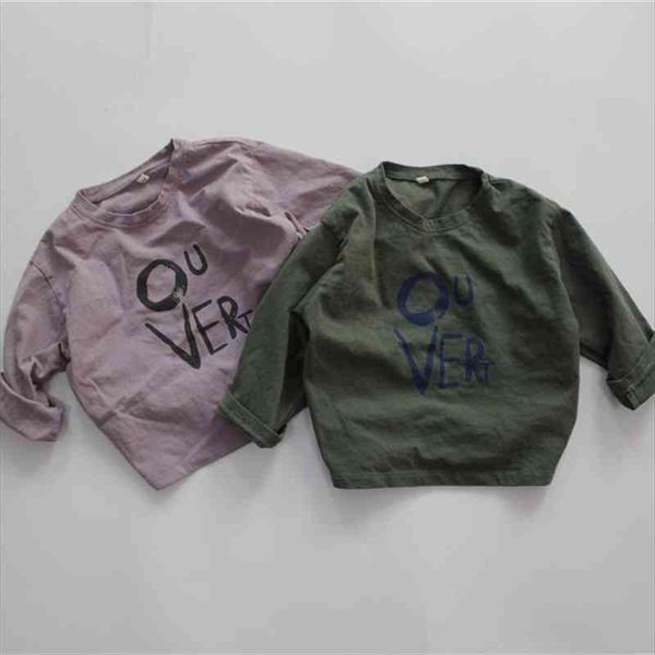 

spring korean style kids loose t shirts letters printed tees children casual long sleeve, Blue