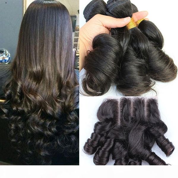 

virgin brazilian aunty funmi hair with closure 4pcs lot 7a brazilian funmi hair romance curls weave bundles with 4x4 lace closure, Black