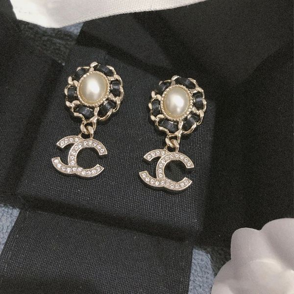 

21 autumn and winter lamb skin wear chain pearl pendant earrings fashion simple versatile trend, Golden