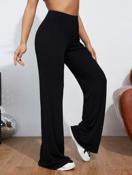 

high waist rib knit pants a2p3#, Black;white