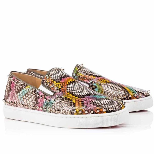 

fashion men lazy loafers red bottom mens shoes pik boat mens flat python leather sneakers multi colombe metal spiked dress flat slip on shoe, Black