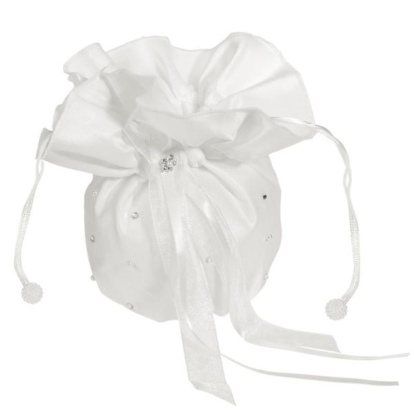 

storage bags bridal bridesmaid rhinestone pearl decorated satin bag handbag (white)