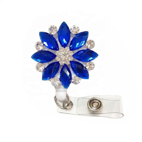

30 pcs/lot key rings nurse gift rhinestone acrylic flower id badge retractable reel for accessories, Slivery;golden