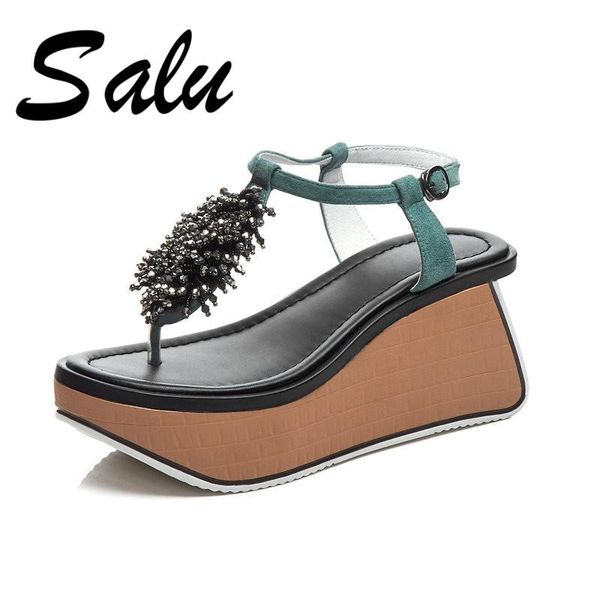 

dress shoes salu 2021 wedding wedges sandals for women classic design platforms heels vintage buckle strap summer woman, Black