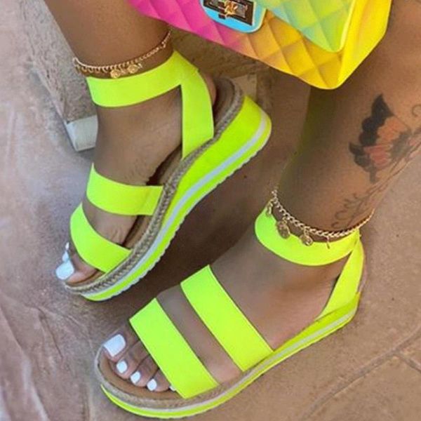 

ins girls multi color summer sandals ankle srap platform strew heel women's sandals open toe wedges casual comfy shoes woman, Black