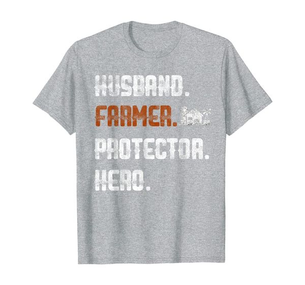 

mens husband farmer protector hero farm ranch dad father's day t-shirt, White;black