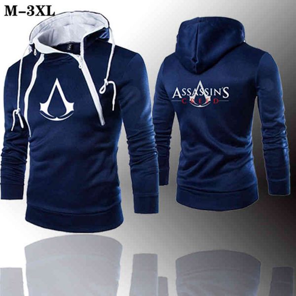 

2021 new fashion men's double zipper sweatshirt assassin hoodie, Black
