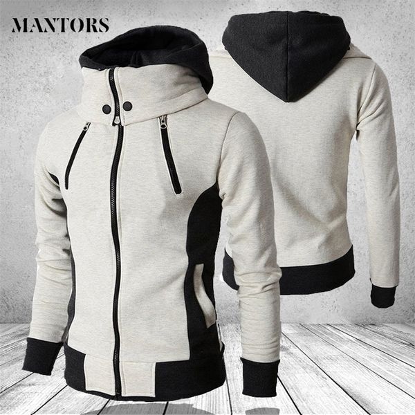 

zipper hooded sweatshirt men fashion spring casual patchwork fleece warm hoodies sweatshirts male streetswear coat jackets 201128, Black
