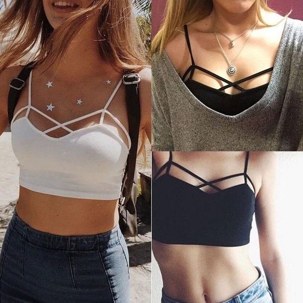 

summer camis women modal solid cotton breast cross vest female short style backless tank girls brief fashion tanks n kni, White