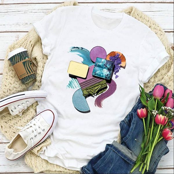 

women graphic 3d make up short sleeve finger nail summer t shirt lady womens clothing clothes tee female t shirt, White
