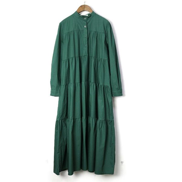 

casual dresses long plus size maxi dress women korea fashion pleated single breasted 2021 autumn ruffle patchwork solid color vintage, Black;gray
