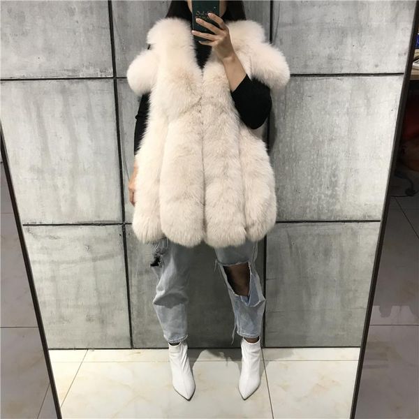 

women's fur & faux natural gilet real vest ladies, Black