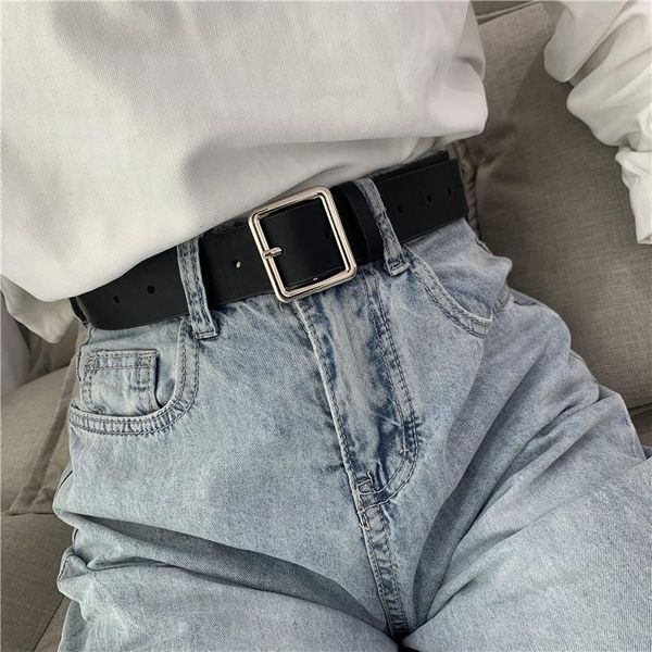 

belts 2021 pu leather belt for women square buckle pin jeans black chic ladies vintage strap female waistband, Black;brown