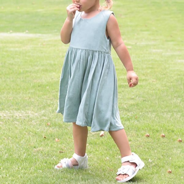 

kids girls solid cute sleeveless dress and children o-neck casual clothing baby kids party sweet dresses teens ruched sundress, Red;yellow