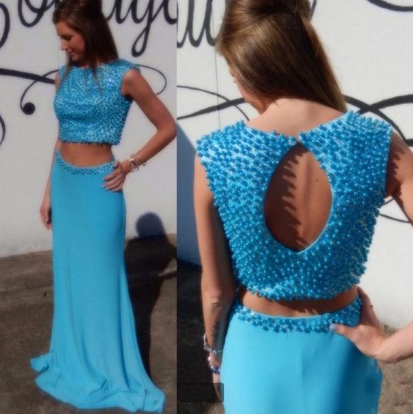 

new blue 2021 pearls long two pieces prom evening gowns mermaid hollow back formal party es robe de soiree p42w, White;pink