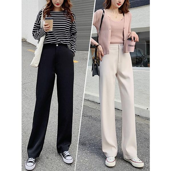 

women's pants & capris trouser for women high waist causal loose wide leg female 2021 spring autumn korean fashion elegant tide dd-153, Black;white